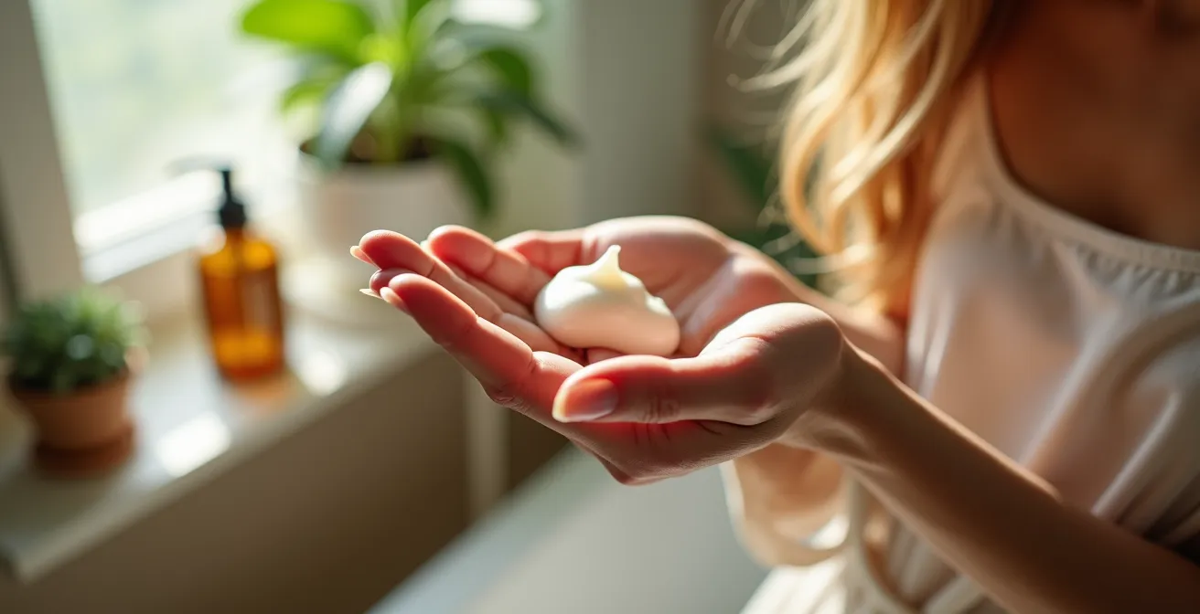 Mains examinant une texture de shampooing naturel